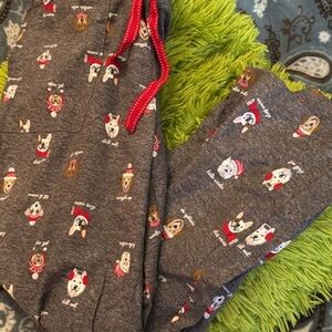 Gray Pajama Pants with Dog Print and Red Accents Size Large New